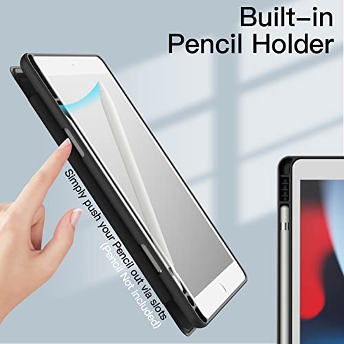 JETech Funda para iPad 10,2 Pulgadas (9.a/8.a/7.a Generación, 2021/2020/2019) con Pencil Poseedor, Clara Transparente Carcasa Trasera Delgada Soporte Antigolpes Cover Tableta (Negro)